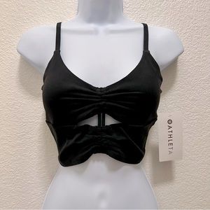 Athleta brand new, black, A-C Cinch Longline Bra, powervita butter soft fabric